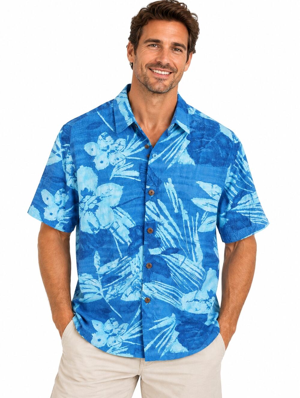 Jams World Aloha Hawaiian Shirt Men’s Medium Blue Floral Tropical Button Front